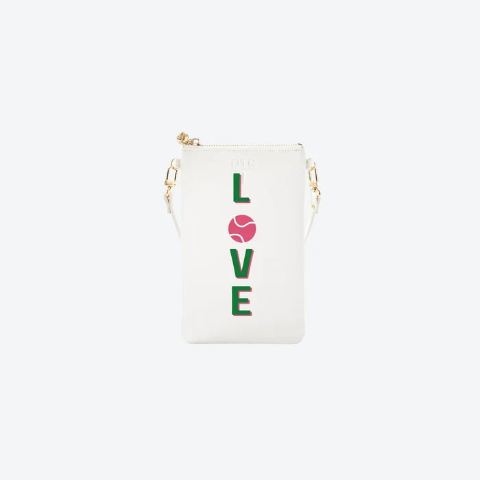 #1 White Tennis Love Crossbody Wristlet, front view