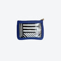 #2 Nudie Navy Pouch — navy vegan leather clear-window pouch with gold knot zipper