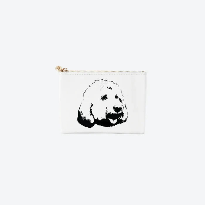 #2 White Poodle Pouch, front view