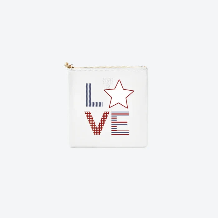 #3 White USA Love Pouch, front view