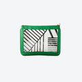 #4 Nudie Green Pouch — green vegan leather clear-window pouch with gold knot zipper