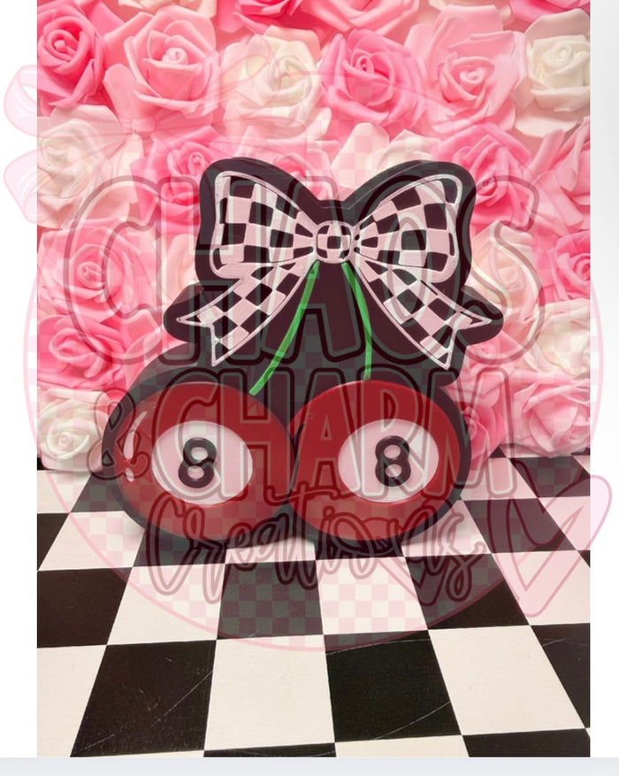8 Ball Cherry Checkered Bow Pen Box * Custom