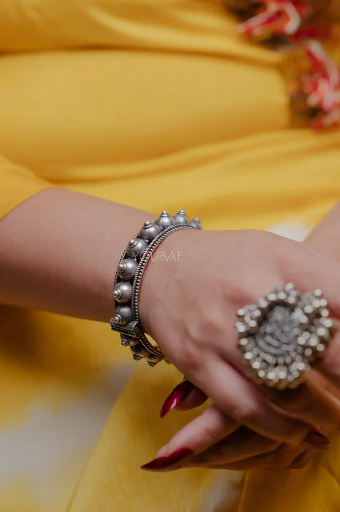 Aafa German Silver Free Size Kada Bracelet - Single