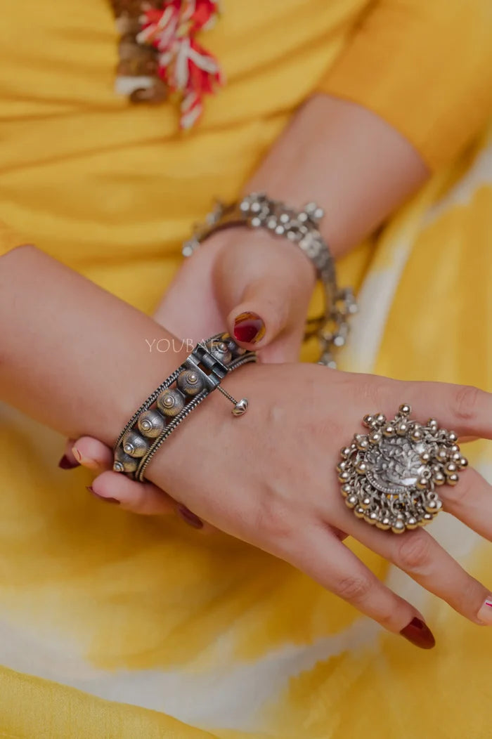 Aafa German Silver Free Size Kada Bracelet - Single