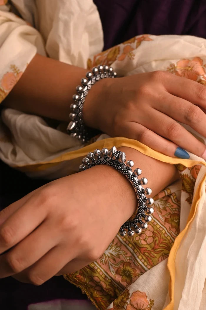 Aasa - German Silver Handmade Free Size Kada - Single
