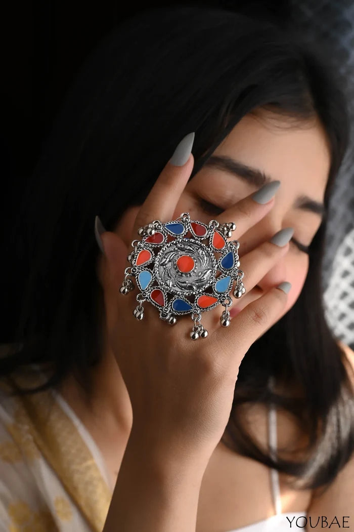 Aasma Oxidised Free Size, Adjustable Ring