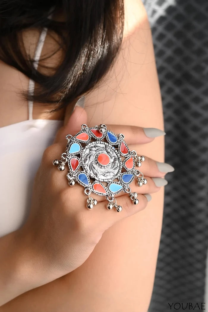 Aasma Oxidised Free Size, Adjustable Ring
