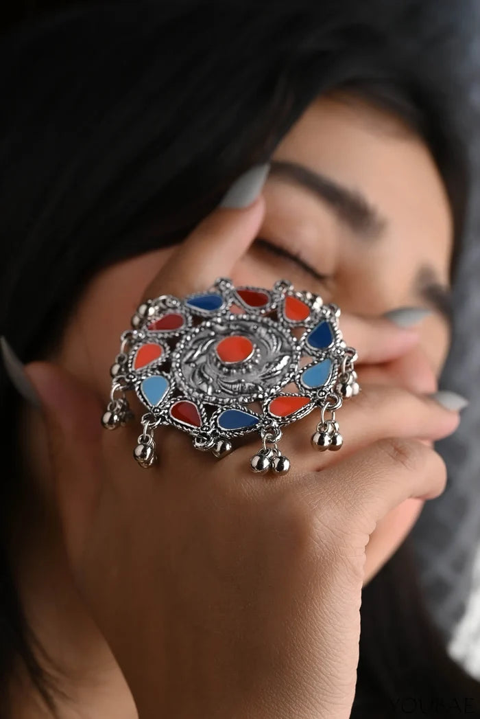 Aasma Oxidised Free Size, Adjustable Ring