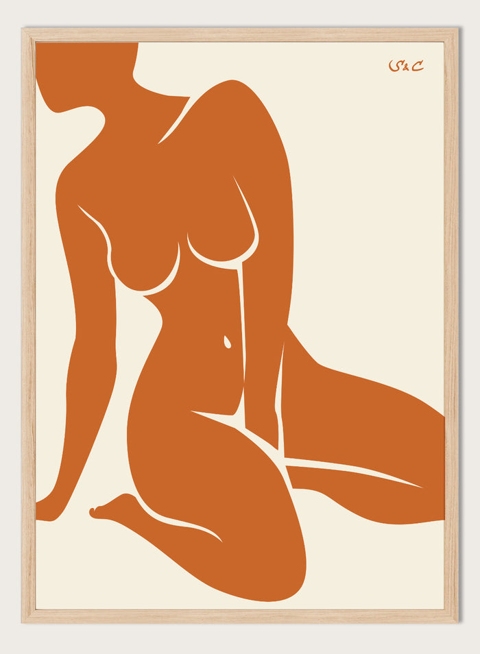 A4/8x12 inches (Framing Available) / Burnt Orange / Oak Wood Frame