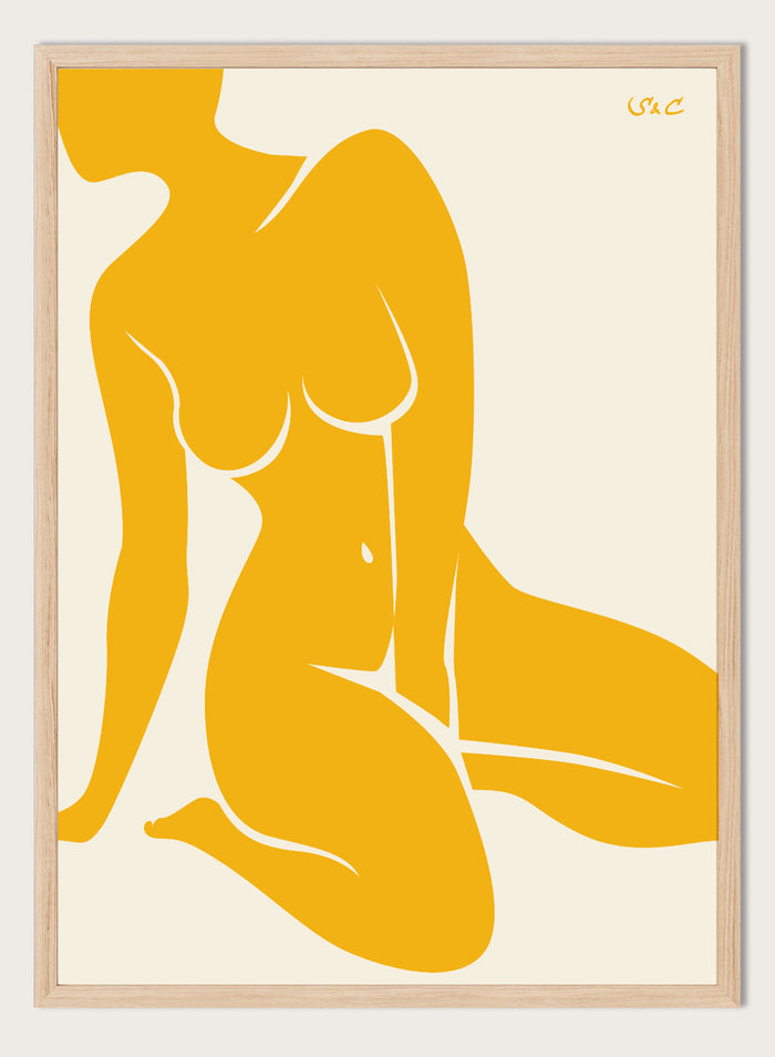 A4/8x12 inches (Framing Available) / Mustard Yellow / Oak Wood Frame