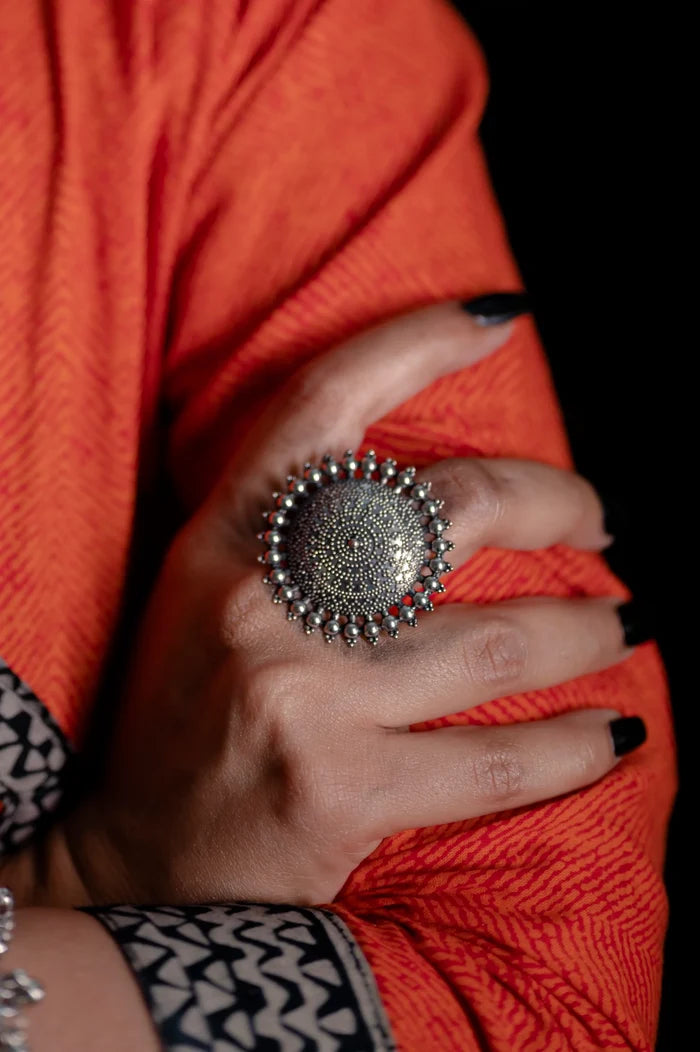 Adya Oxidised Ring- Free Size, Adjustable Ring