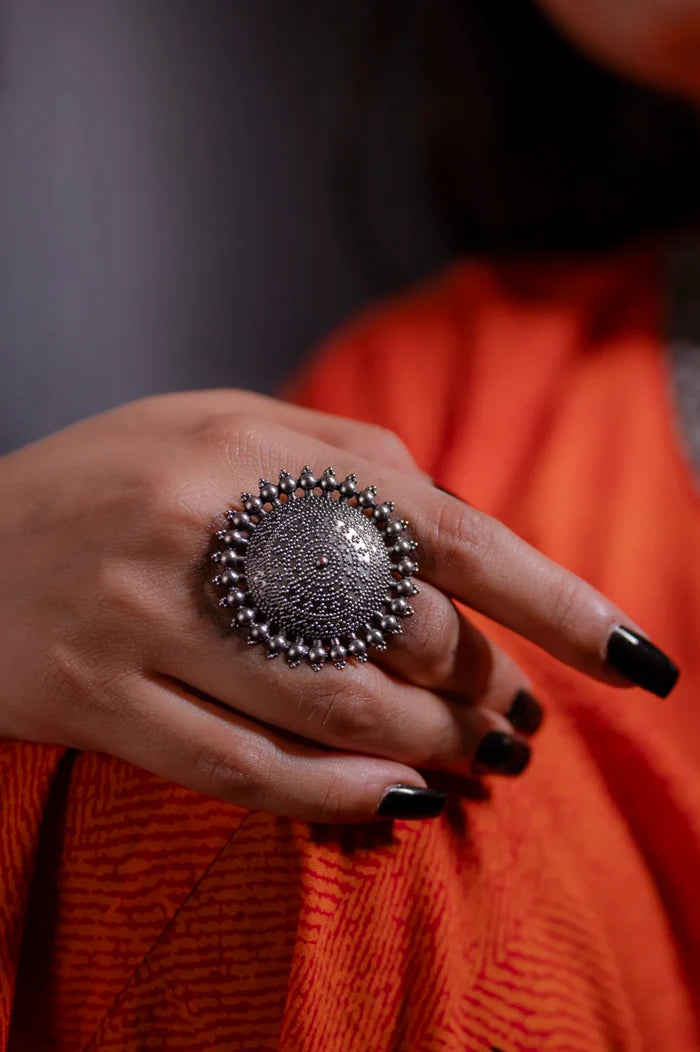 Adya Oxidised Ring- Free Size, Adjustable Ring