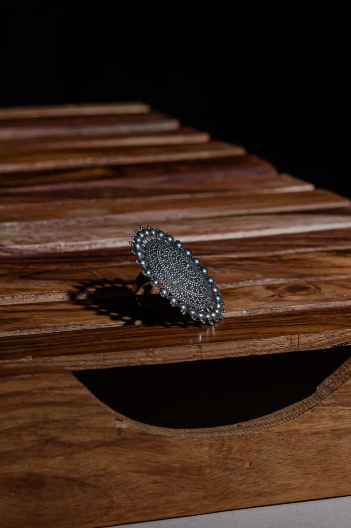 Adya Oxidised Ring- Free Size, Adjustable Ring