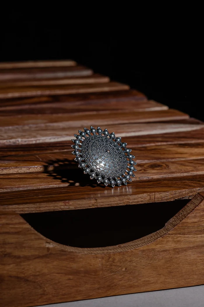 Adya Oxidised Ring- Free Size, Adjustable Ring