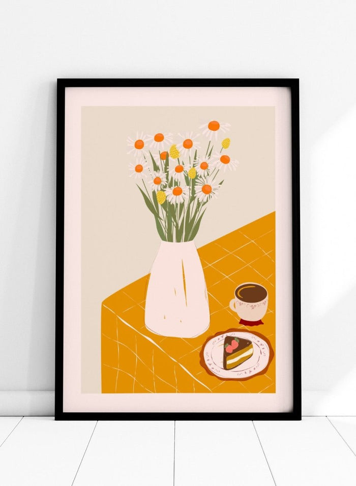 ‘Afternoon Coffee with Flowers’ Aesthetic Art Print_Sugar & Canvas_Sugar & Canvas