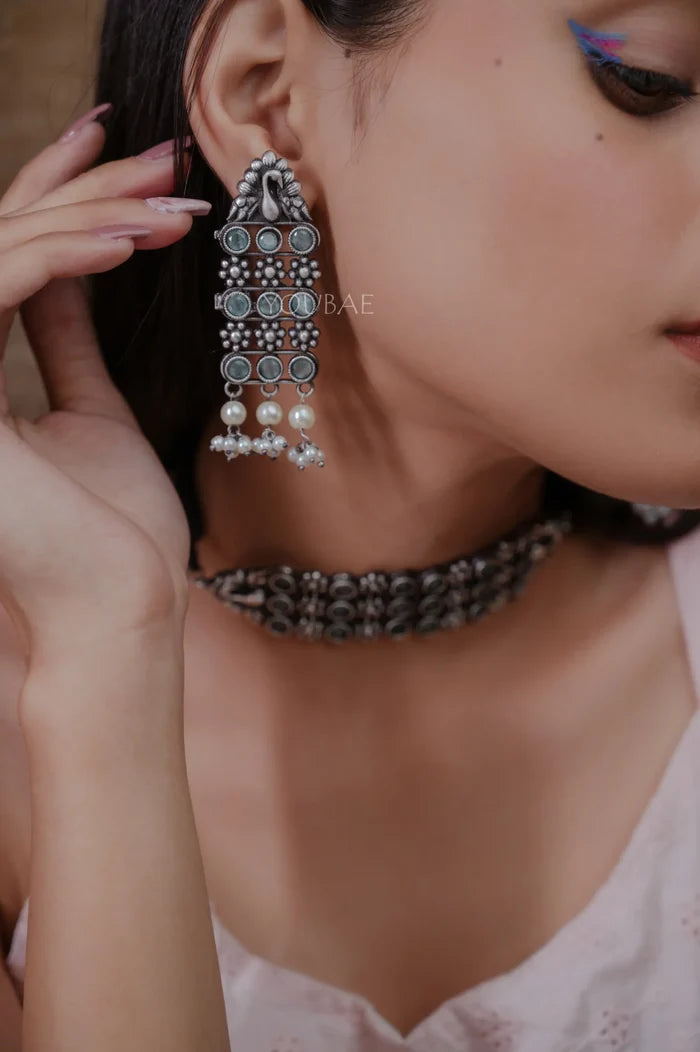 Akshara German Silver Neckpiece Set - With Matching Earrings