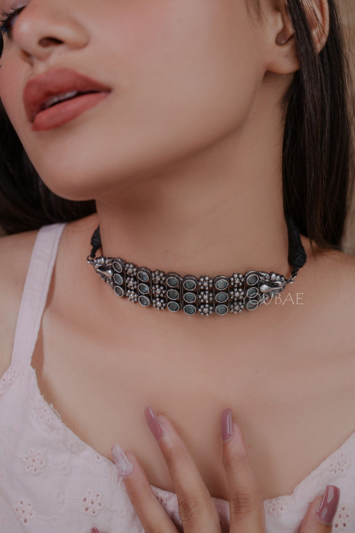 Akshara German Silver Neckpiece Set - With Matching Earrings