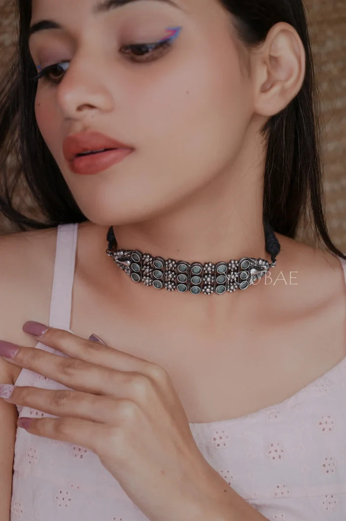 Akshara German Silver Neckpiece Set - With Matching Earrings