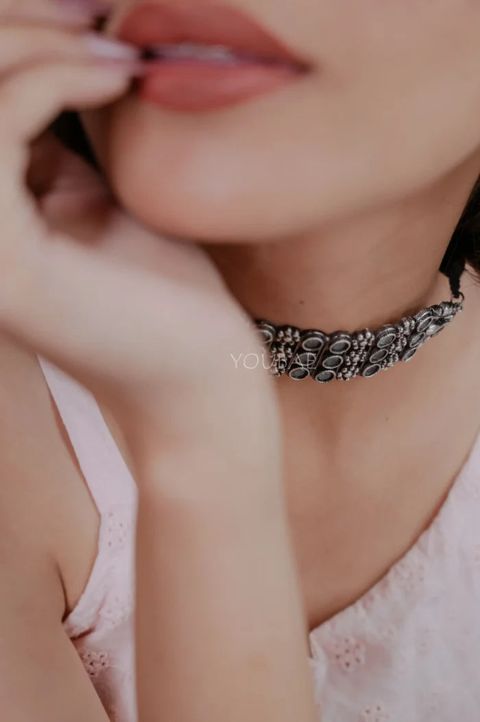 Akshara German Silver Neckpiece Set - With Matching Earrings