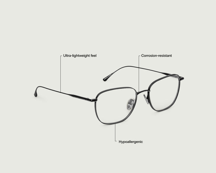 Charcoal::Alfie Eyeglasses square black titanium front diagonal