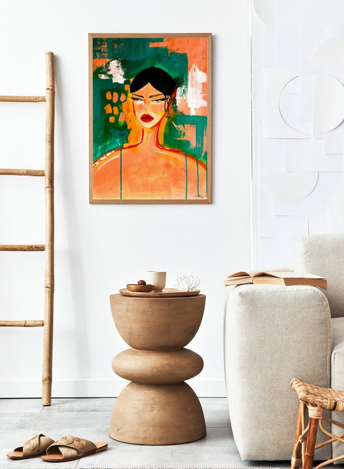 Abstract painting of a woman's face with bold colors and textures. Bold Abstract Woman by Amy Straley is a contemporary figurative art print featuring expressive portraiture, abstract brushwork, and vibrant modern color.