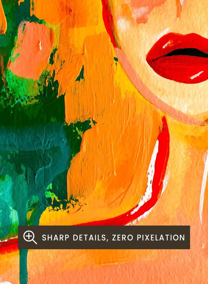 Abstract painting of a woman's face with bold colors and textures. Bold Abstract Woman by Amy Straley is a contemporary figurative art print featuring expressive portraiture, abstract brushwork, and vibrant modern color.