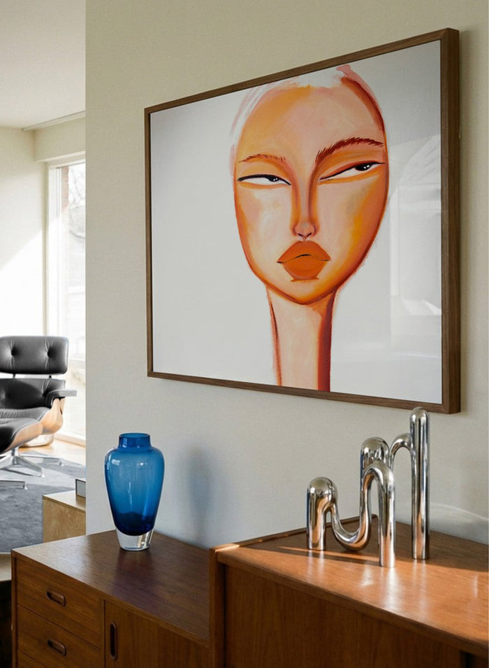 Sassy Side Eye by Amy Straley is a contemporary figurative art print featuring a playful feminine portrait, warm tones, and modern minimalist style.