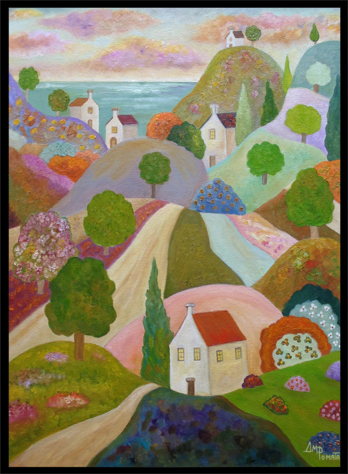 Angeles M. Pomata - Vibrant Coastal Village Art Print