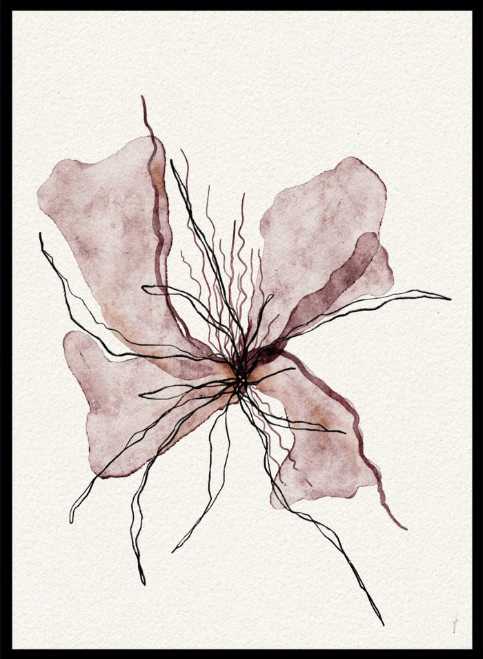 Booming Blooming by Ankie Kooi features an abstract flower illustration with soft watercolor petals and fine line details. Minimal botanical art print inspired by nature and growth.