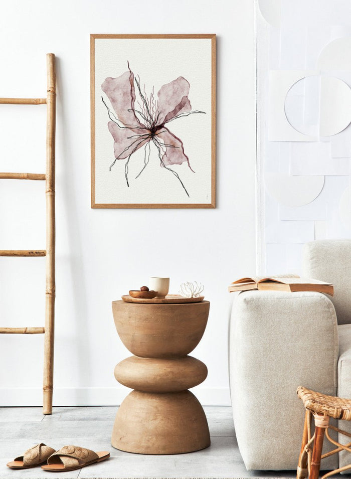Booming Blooming by Ankie Kooi features an abstract flower illustration with soft watercolor petals and fine line details. Minimal botanical art print inspired by nature and growth.
