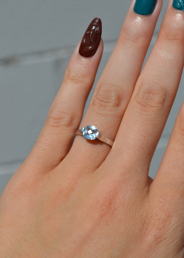 Aquamarine Cushion Sterling Silver Ring