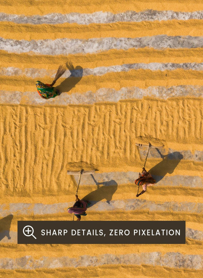 Rice Drying by Azim Khan Ronnie aerial photography print showing rice drying fields in Bangladesh, agricultural pattern wall art poster