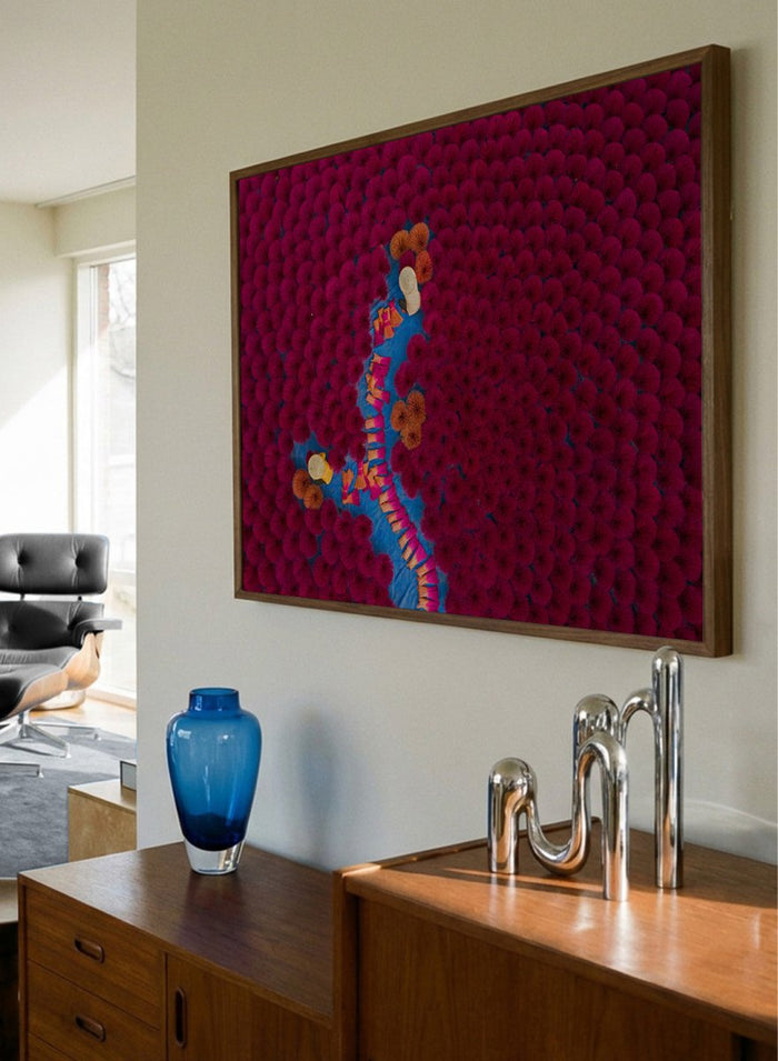 Drying Incense by Azim Khan Ronnie Aerial Photography print showing Vietnamese incense workers in Hanoi with vibrant red bundles, cultural documentary wall art poster.