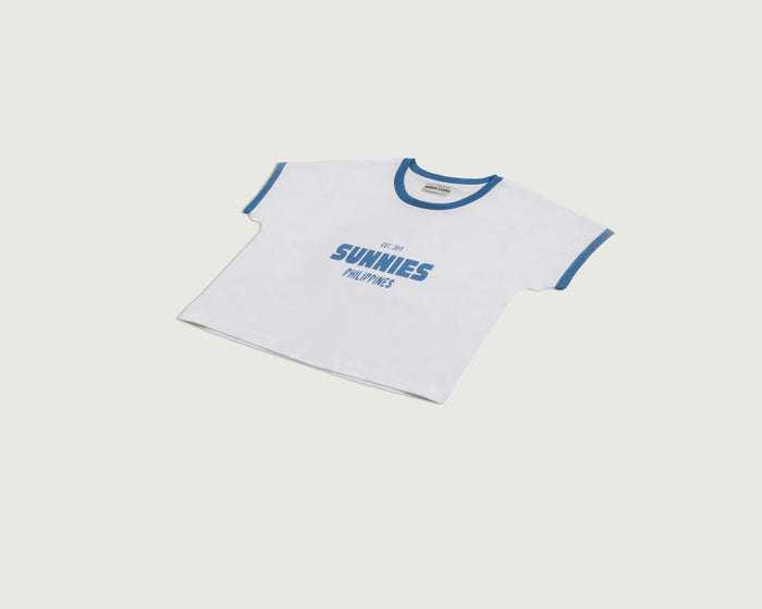 Blue::Baby Tee Shirt blue front diagonal