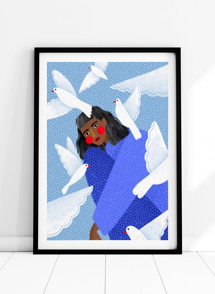Bea Müller - Peaceful Woman and Doves Art Print_Sugar & Canvas_Bea Müller