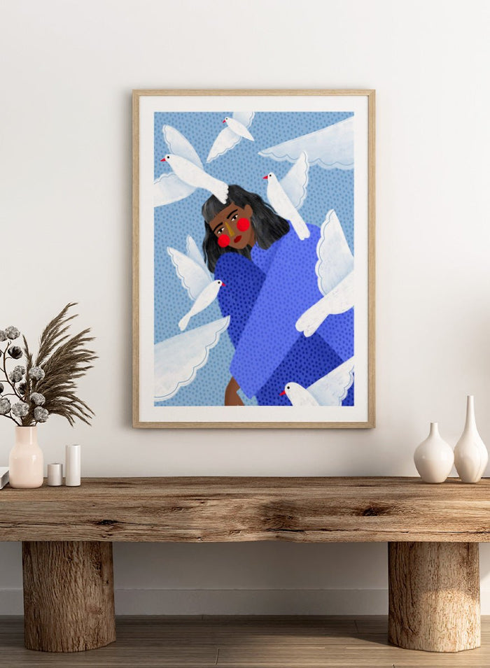 Bea Müller - Peaceful Woman and Doves Art Print_Sugar & Canvas_Bea Müller