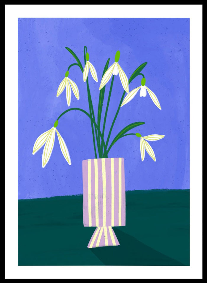 Bea Müller - Snowdrops in Striped Vase Art Print_Sugar & Canvas_Bea Müller