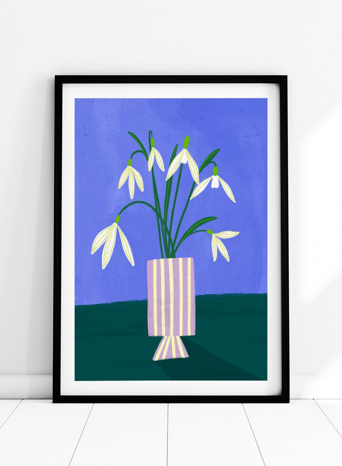 Bea Müller - Snowdrops in Striped Vase Art Print_Sugar & Canvas_Bea Müller