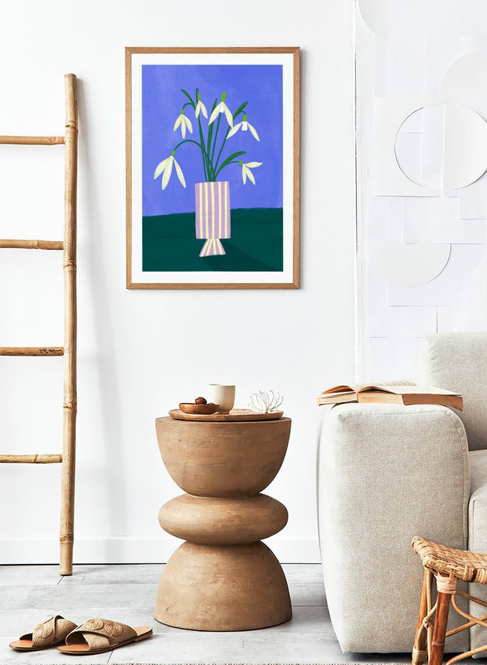 Bea Müller - Snowdrops in Striped Vase Art Print_Sugar & Canvas_Bea Müller