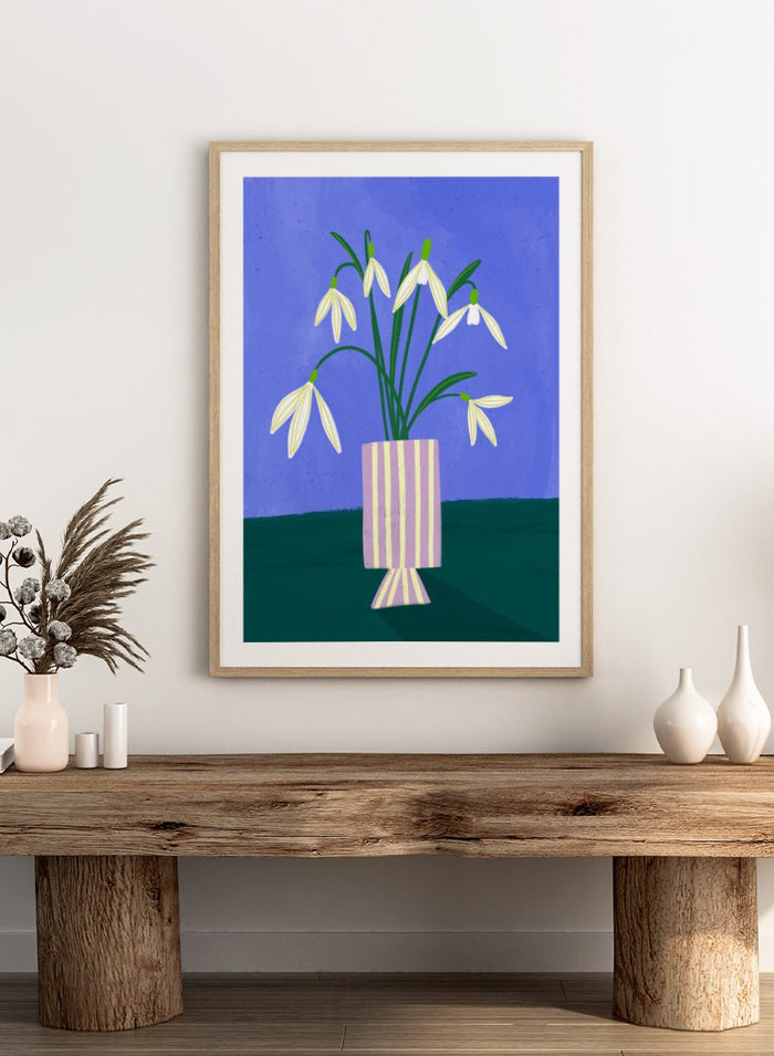 Bea Müller - Snowdrops in Striped Vase Art Print_Sugar & Canvas_Bea Müller