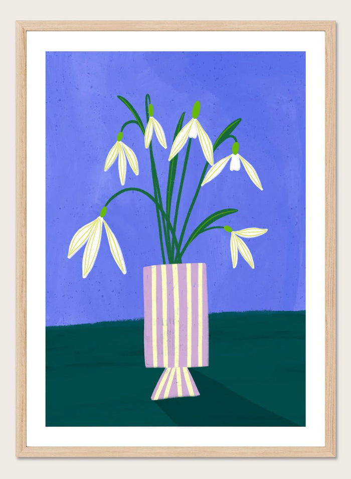 Bea Müller - Snowdrops in Striped Vase Art Print_Sugar & Canvas_Bea Müller