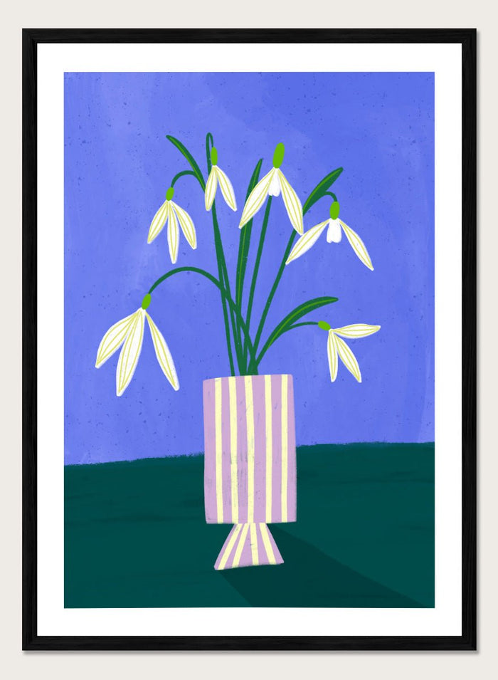 Bea Müller - Snowdrops in Striped Vase Art Print_Sugar & Canvas_Bea Müller