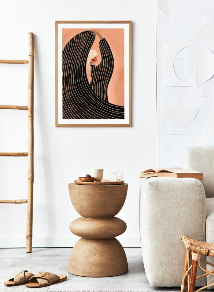 The Woman With the Black Dress by Bea Müller is an officially licensed art print featuring modern illustration, bold graphic shape, and refined color. Available framed or unframed.