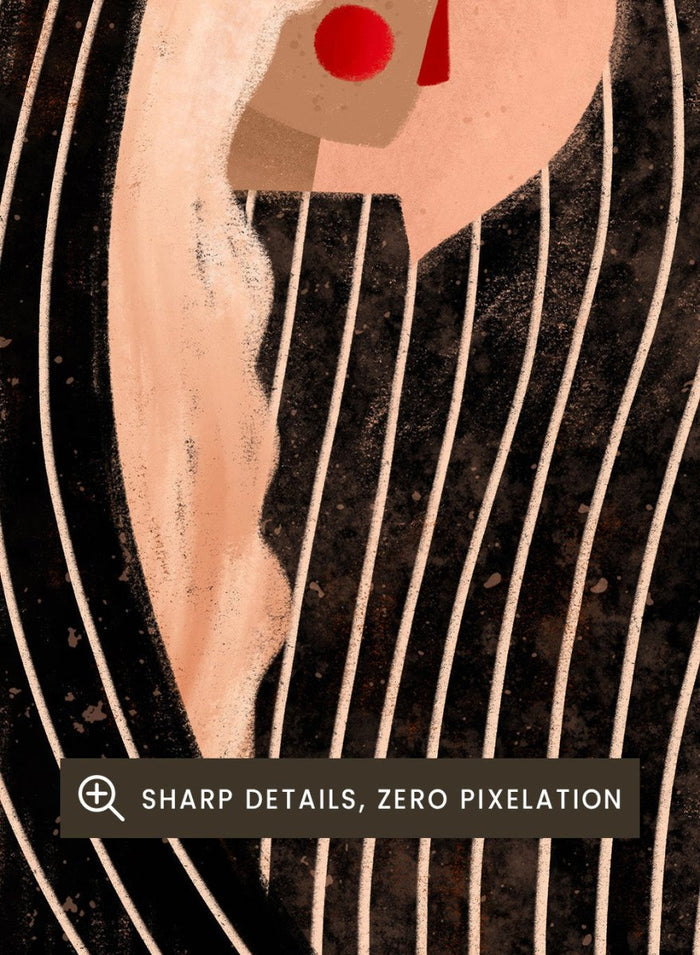 The Woman With the Black Dress by Bea Müller is an officially licensed art print featuring modern illustration, bold graphic shape, and refined color. Available framed or unframed.