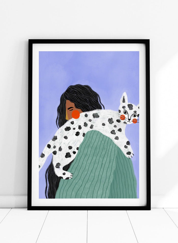 Bea Müller - Woman and Spotted Cat Art Print_Sugar & Canvas_Bea Müller