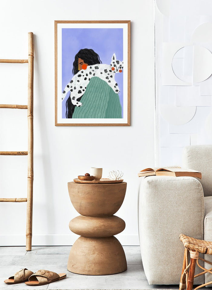 Bea Müller - Woman and Spotted Cat Art Print_Sugar & Canvas_Bea Müller
