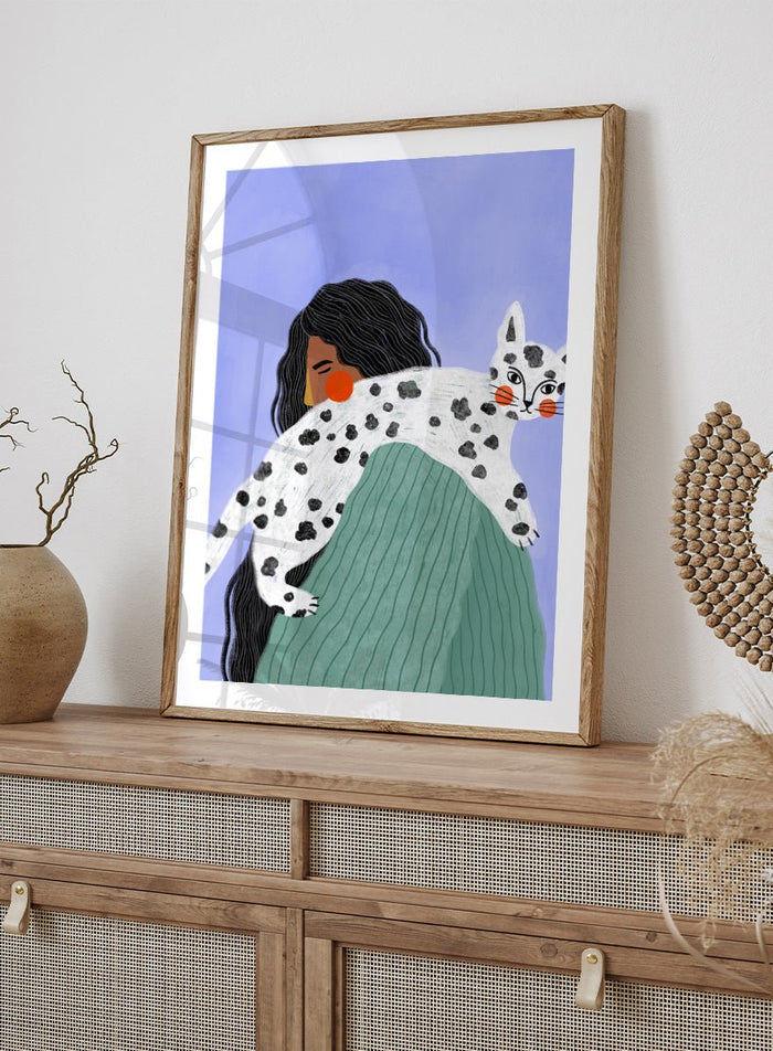 Bea Müller - Woman and Spotted Cat Art Print_Sugar & Canvas_Bea Müller