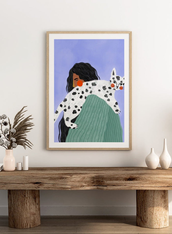 Bea Müller - Woman and Spotted Cat Art Print_Sugar & Canvas_Bea Müller