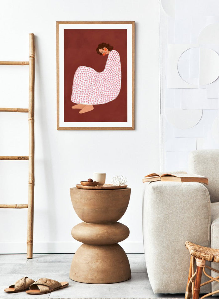 Woman in Polka Dot by Bea Müller is an officially licensed art print featuring a modern illustrated woman in a playful polka dot dress. Available framed or unframed.