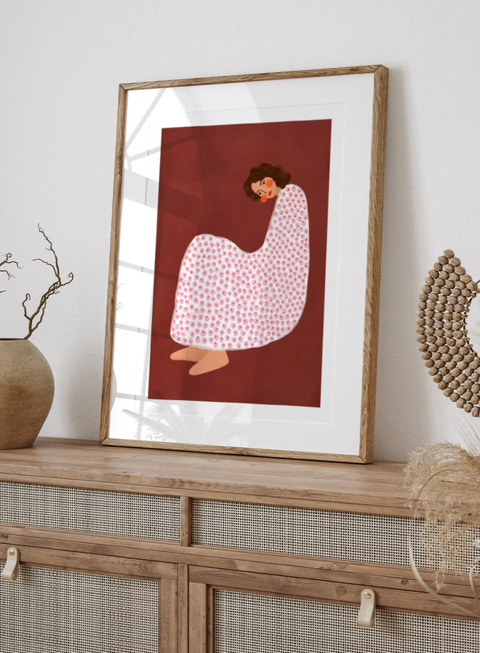 Woman in Polka Dot by Bea Müller is an officially licensed art print featuring a modern illustrated woman in a playful polka dot dress. Available framed or unframed.